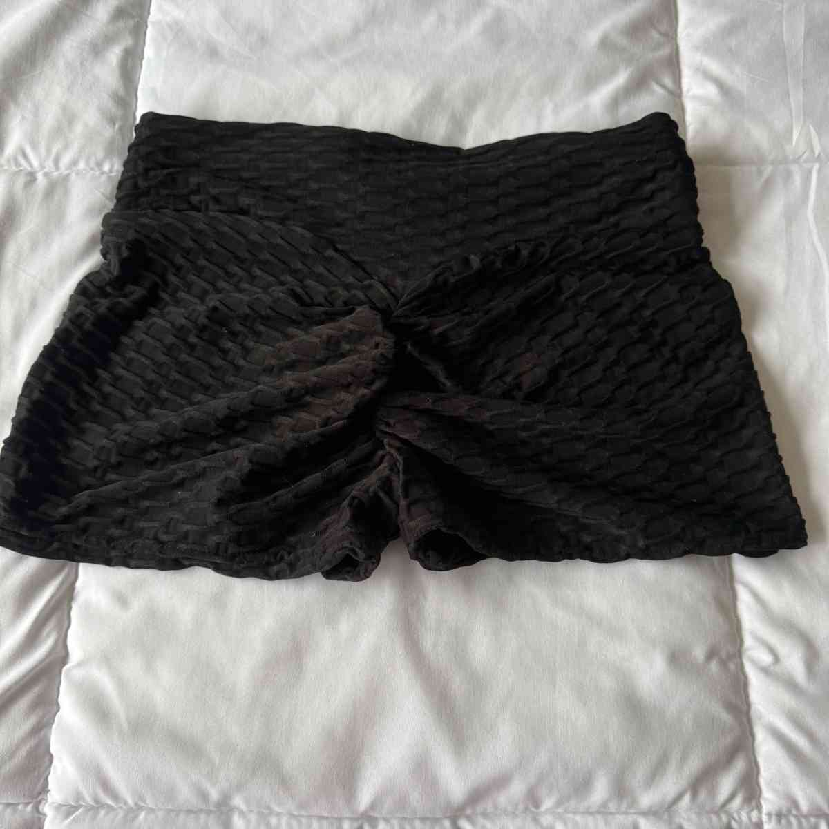 Black Textured HighWaisted Stretch Lounge Shorts  Smocked - Los Angeles, California - FleaMarketBay