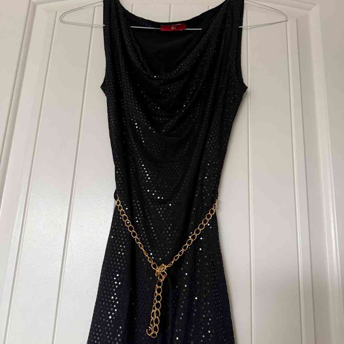 Black Metallic Polka Dot Cowl Neck Cocktail Dress with Gold - Los Angeles, California - FleaMarketBay