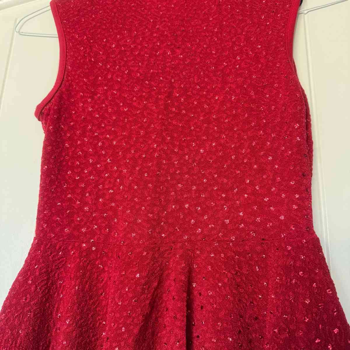 New Red Peplum Top with Black Lace Statement Neckline S - Los Angeles, California - FleaMarketBay