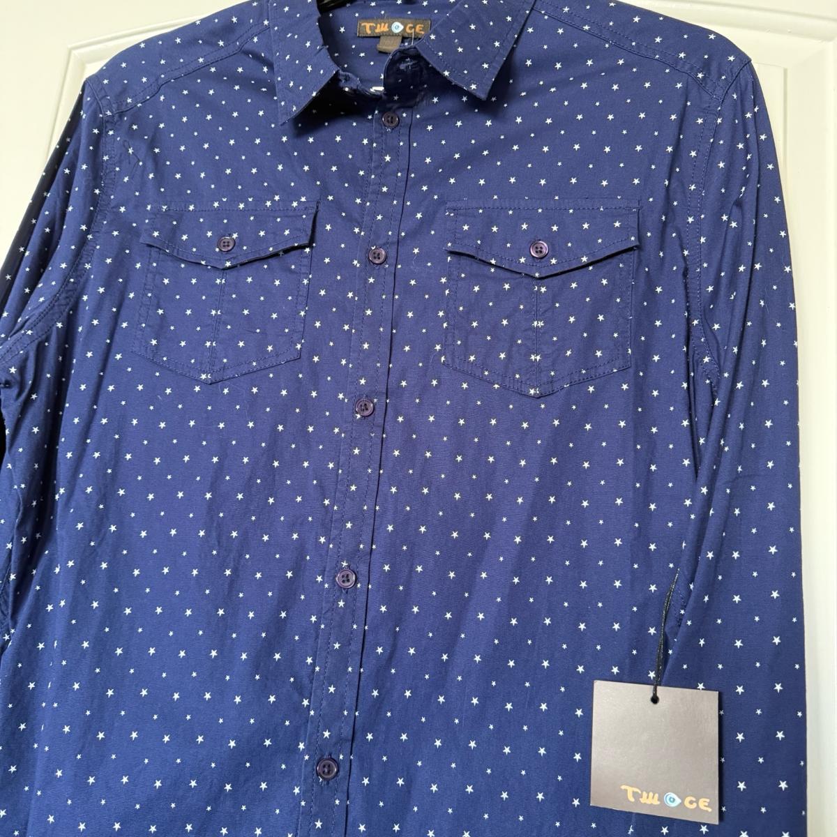 TWOGE Eye Logo Navy Star Print ButtonDown Shirt  Size XL - Los Angeles, California - FleaMarketBay