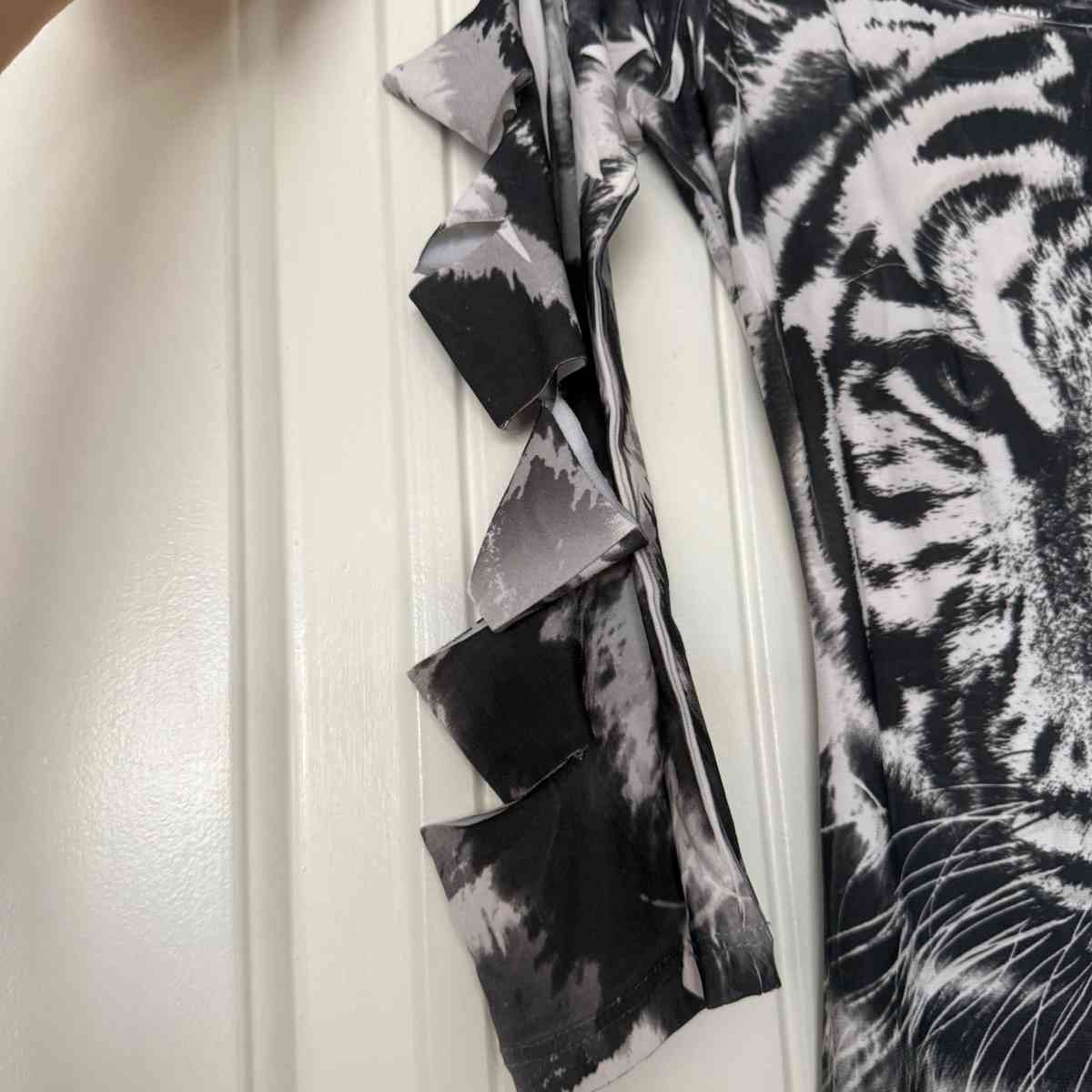 Black  White Tiger Print Bodycon Dress with Ladder CutOut Sl - Los Angeles, California - FleaMarketBay