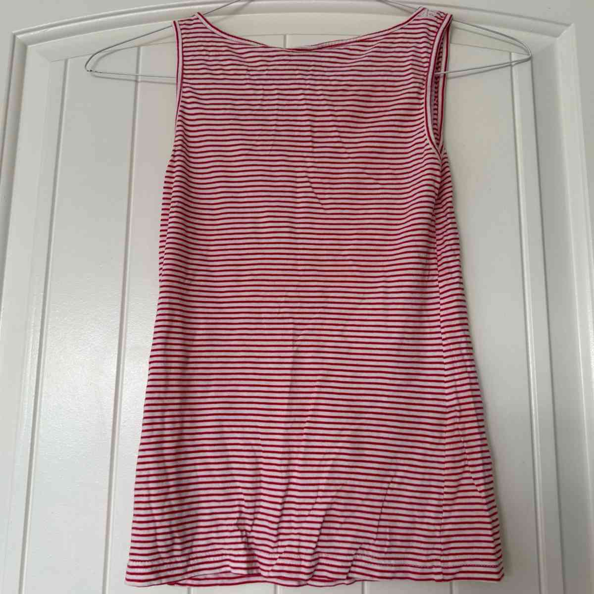 Red  White Striped Sleeveless Tank Top with Button Front - Los Angeles, California - FleaMarketBay