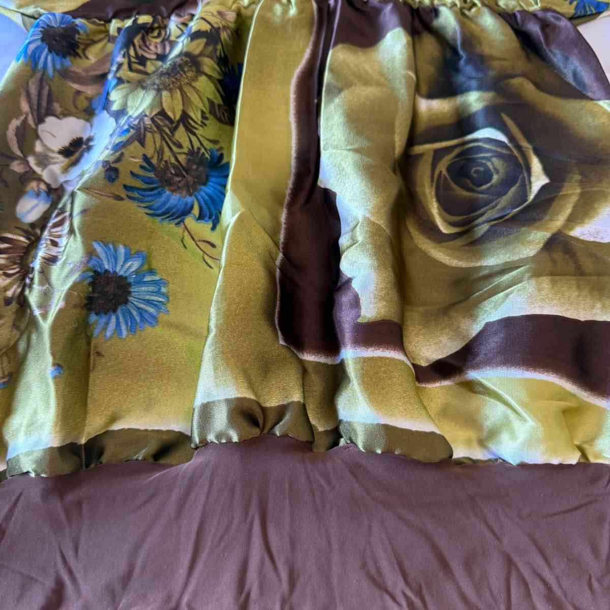 SilkFeel Boho Halter Blouse  Olive Floral Empire Waist State - Los Angeles, California - FleaMarketBay