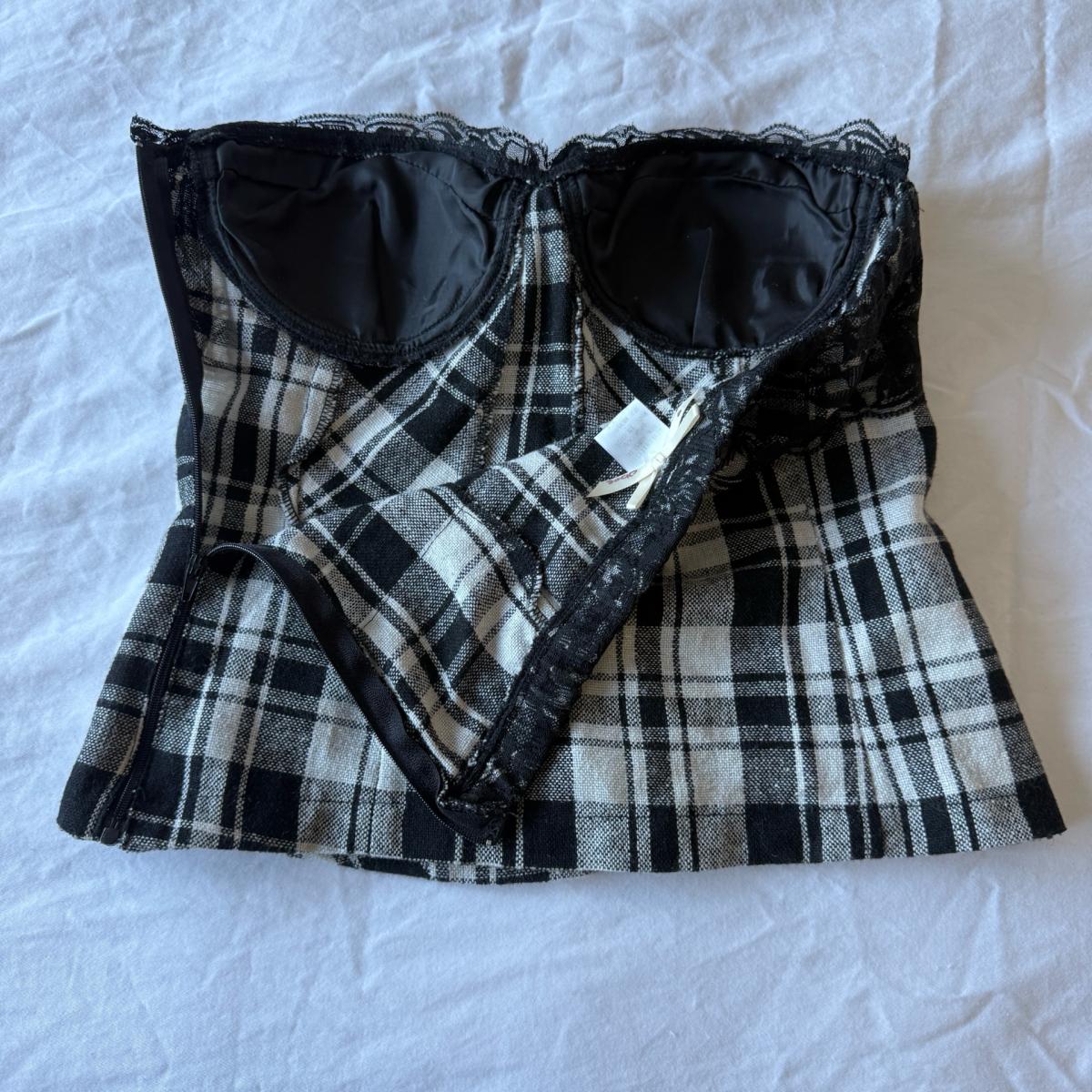 Y2K Black  White Plaid LaceTrim Bustier Corset Top Oboe  Si - Los Angeles, California - FleaMarketBay