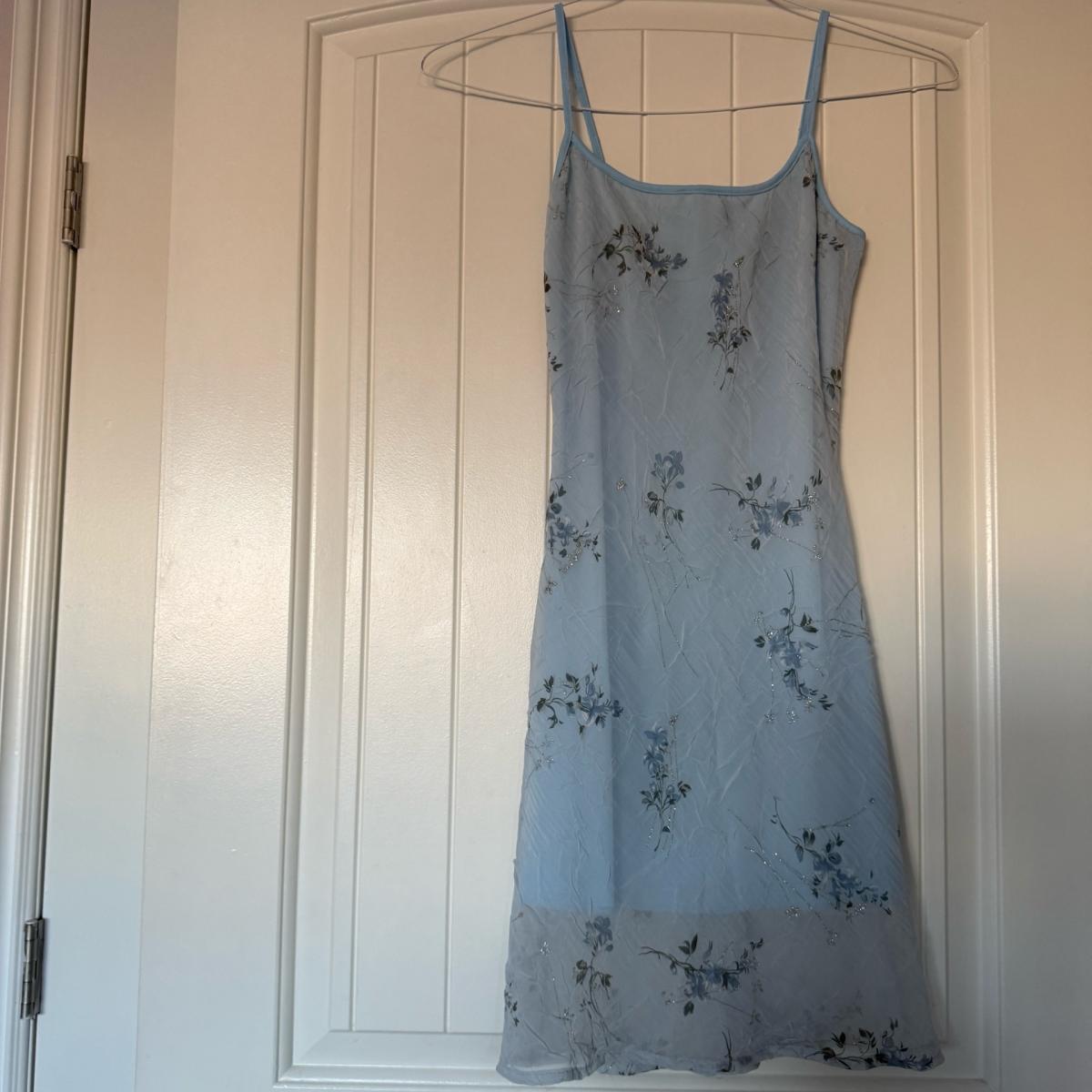 Powder Blue Soft Sky Blue Floral Chiffon Midi Dress  Subtle