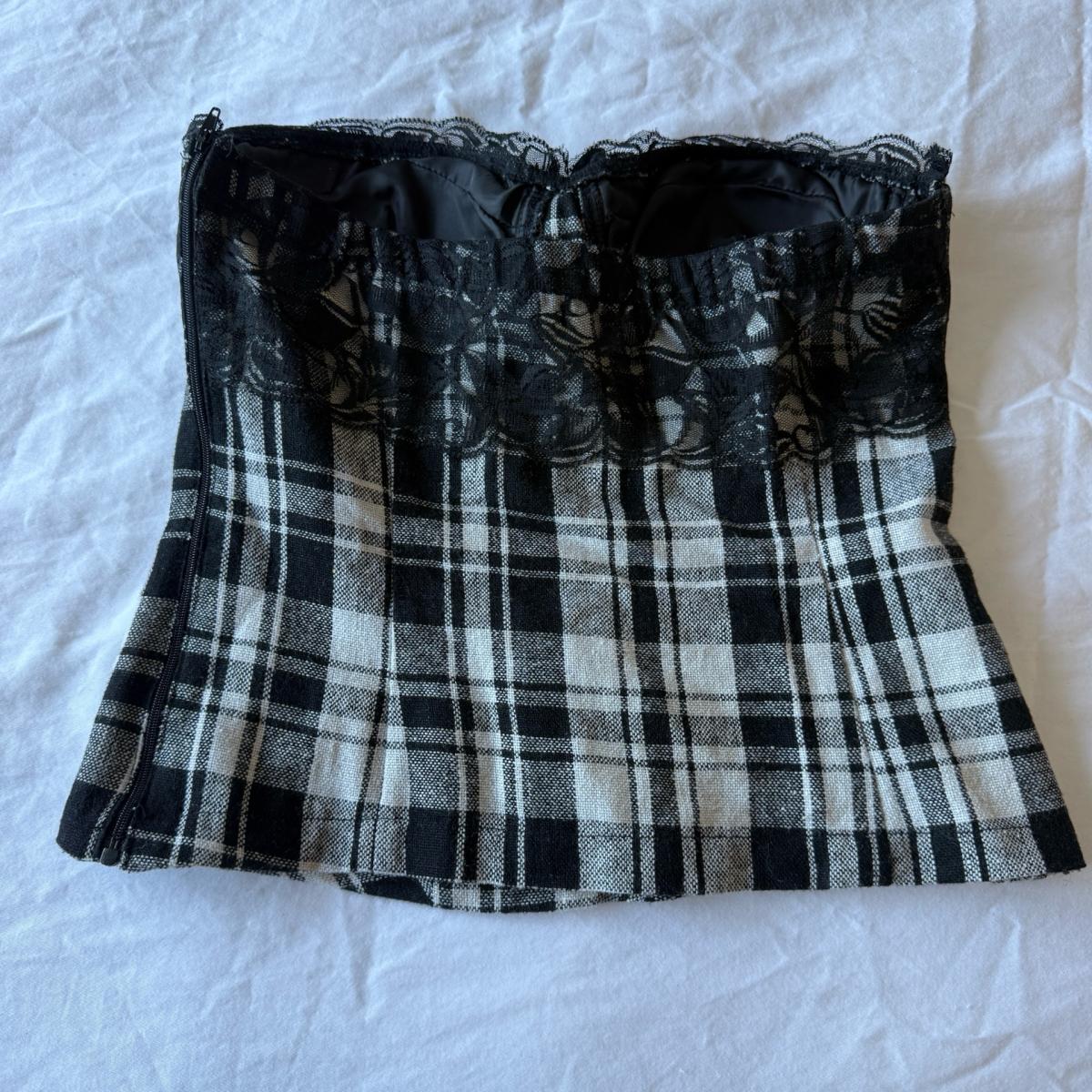 Y2K Black  White Plaid LaceTrim Bustier Corset Top Oboe  Si - Los Angeles, California - FleaMarketBay