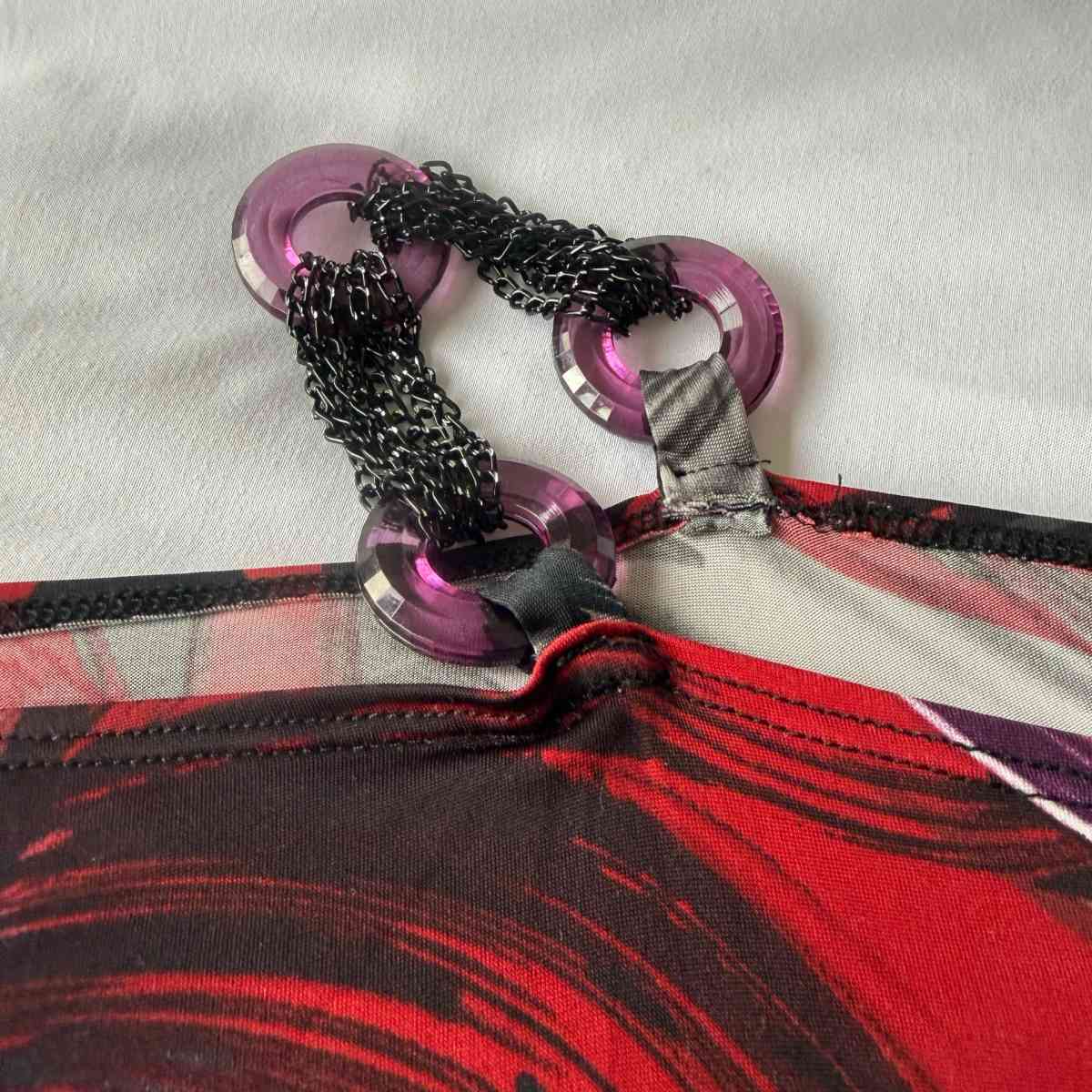 Brand New OneShoulder Ruched Longline Top  Red  Purple Abstr - Los Angeles, California - FleaMarketBay