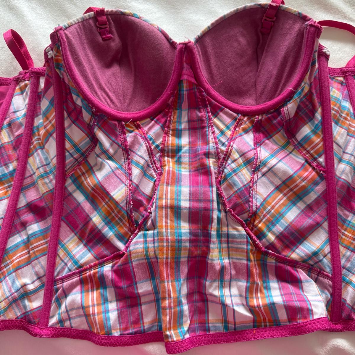 Pink Plaid Corset Bustier Top  Y2K Structured Boned Crop w B - Los Angeles, California - FleaMarketBay