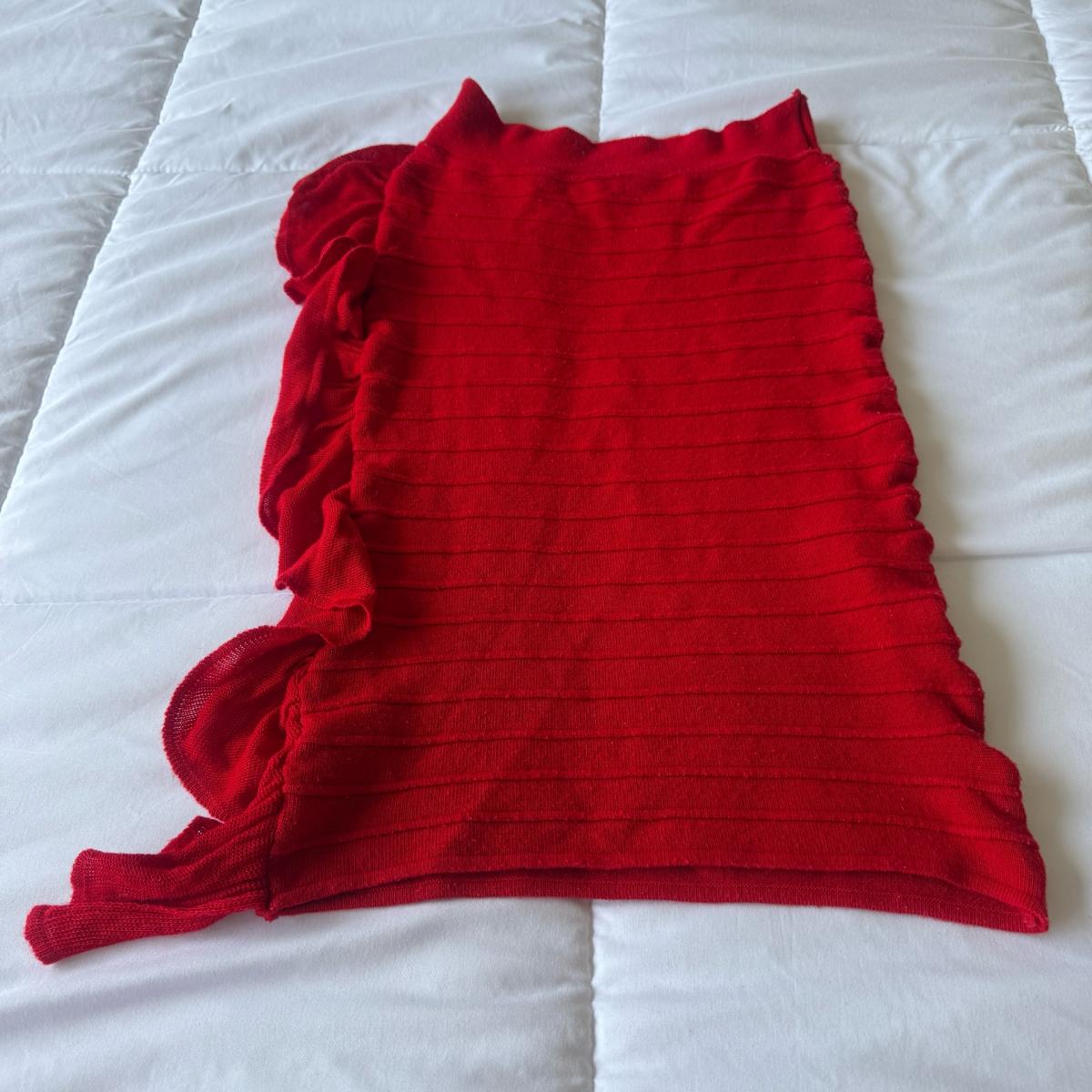 Red Ribbed Knit Ruffle Bodycon Skirt  Convertible Strapless - Los Angeles, California - FleaMarketBay