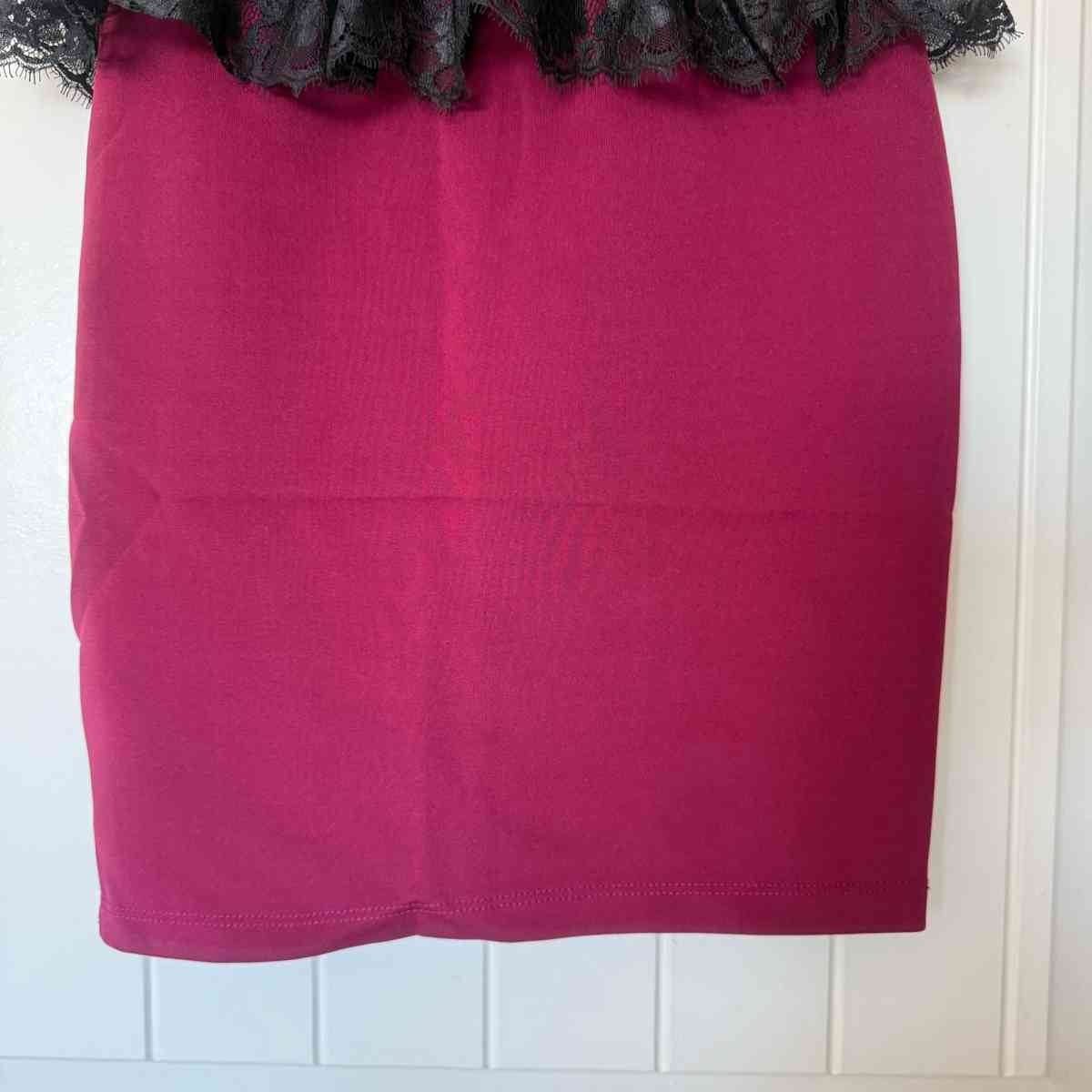 Elegant Strapless Burgundy Wine Red  Black Lace Peplum Cockt - Los Angeles, California - FleaMarketBay