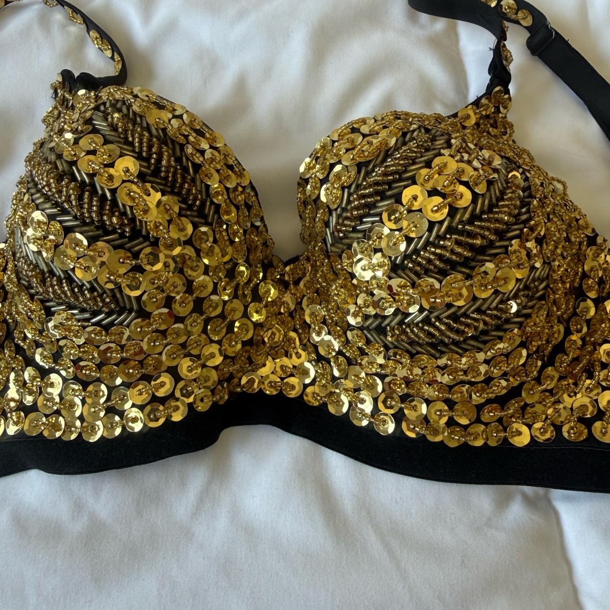 Brand HandEmbellished Gold Sequin Performance Bra  Showgirl - Los Angeles, California - FleaMarketBay