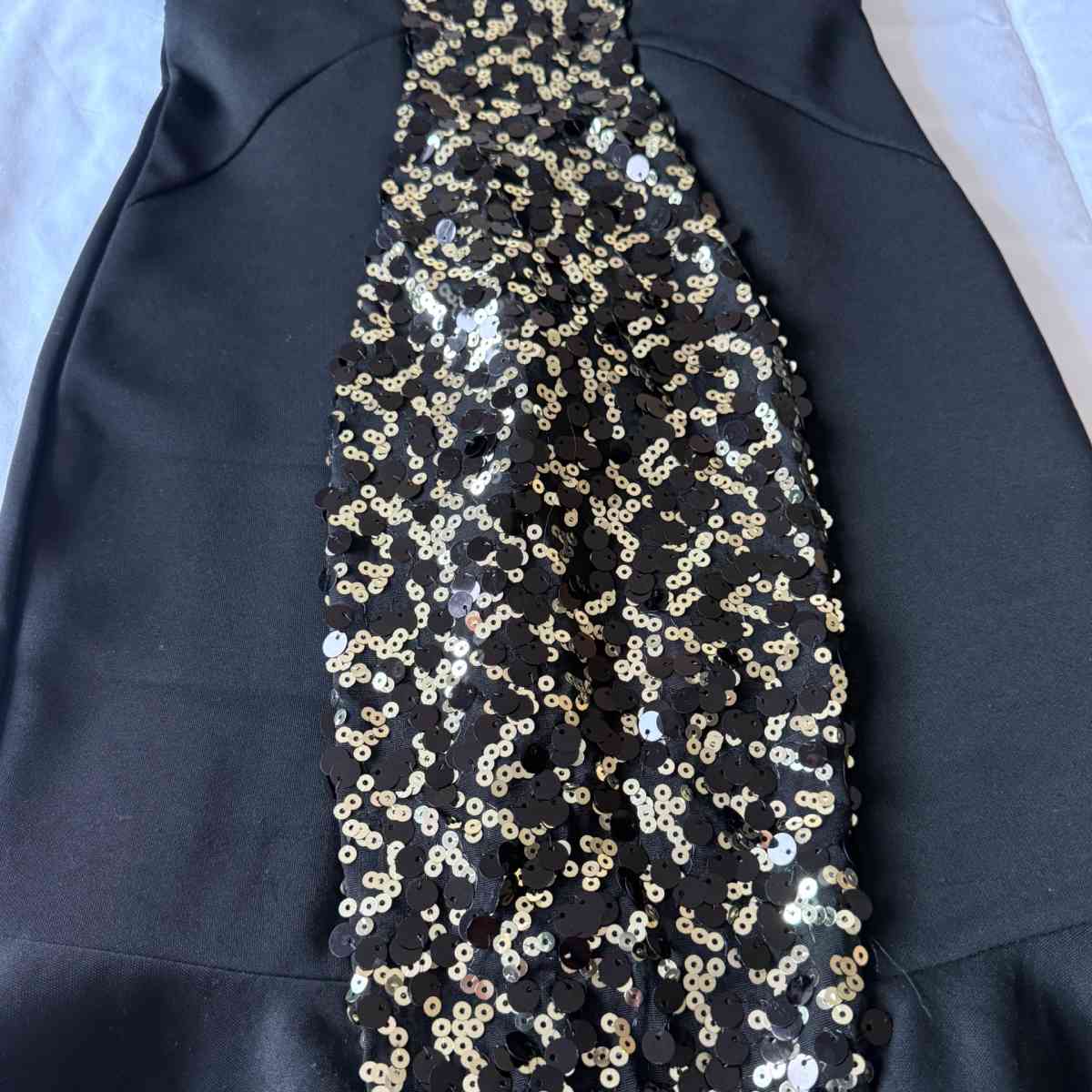 Glam Strapless Black Cocktail Dress with Gold Sequin Panel - Los Angeles, California - FleaMarketBay