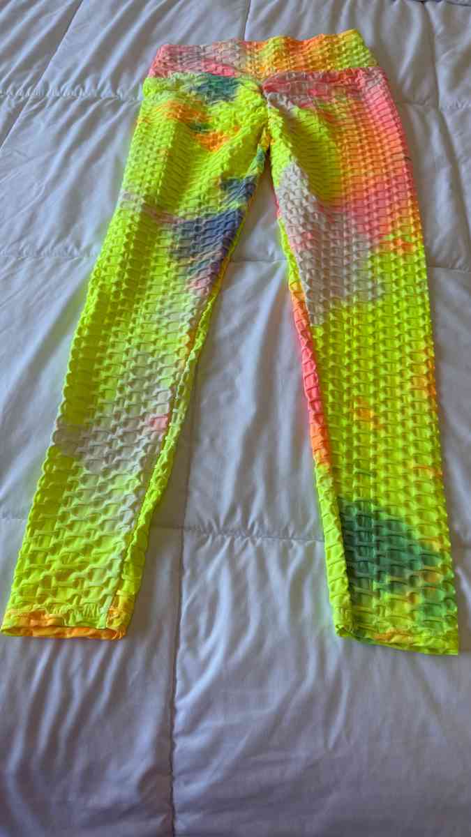 Neon TieDye Textured Leggings  Neon Green Tank Top Set  Fest - Los Angeles, California - FleaMarketBay