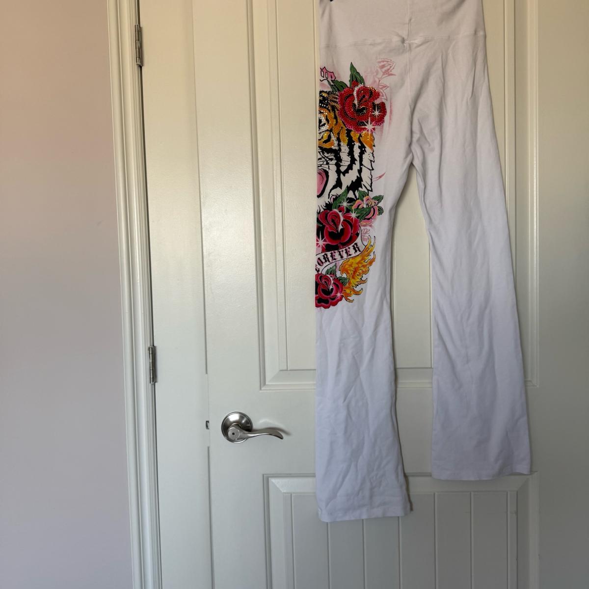 Brand New Y2K TattooInspired White Flare Pants  Rhinestone