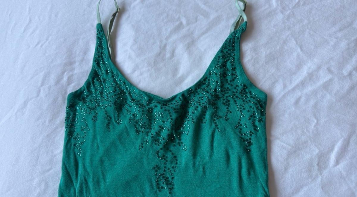 Embellished Teal Green Beaded Camisole Tank Top  Adjustable - Los Angeles, California - FleaMarketBay