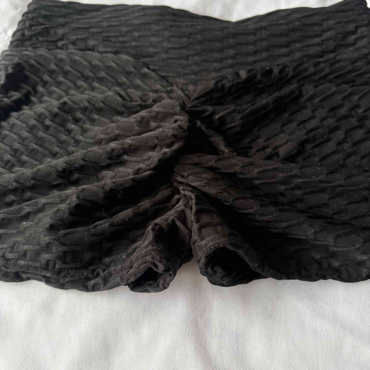 Black Textured HighWaisted Stretch Lounge Shorts  Smocked - Los Angeles, California - FleaMarketBay