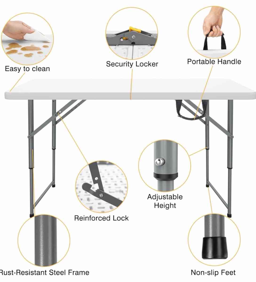Folding Picnic Table 4Foot Adjustable Height 4FT Plastic Tab - El Monte, California - FleaMarketBay