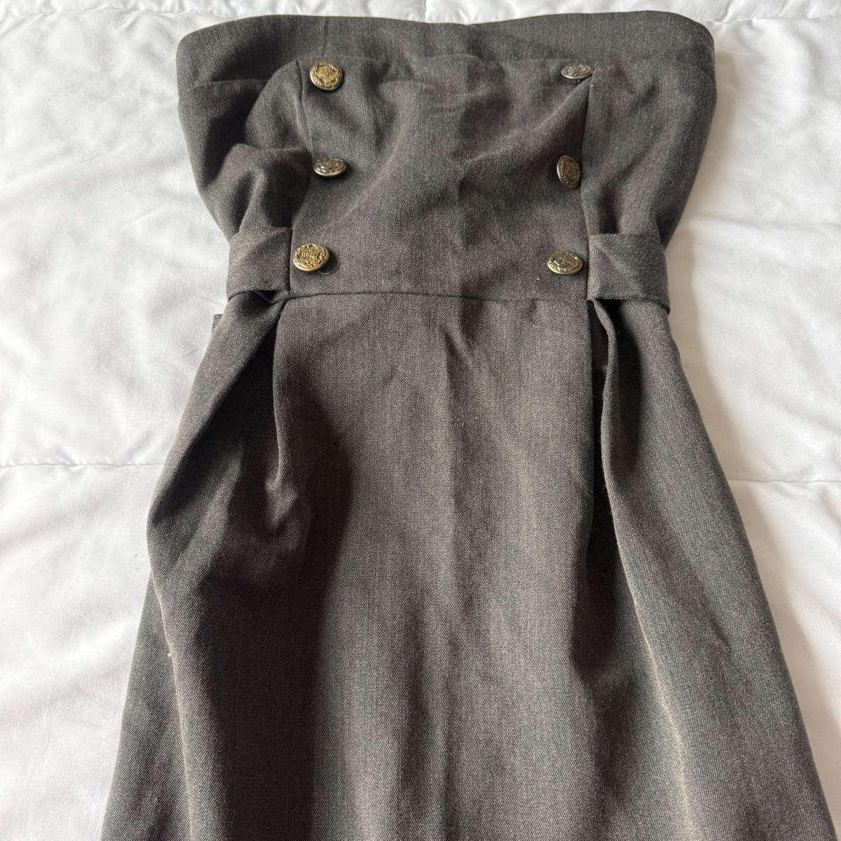 Strapless Charcoal Gray MilitaryInspired Dress with Gold Cre - Los Angeles, California - FleaMarketBay
