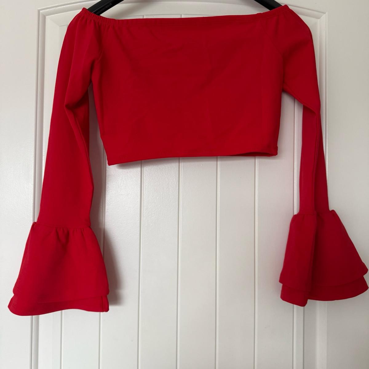 Red OffShoulder Bell Sleeve Crop Top  Bold Flattering  EyeCa - Los Angeles, California - FleaMarketBay