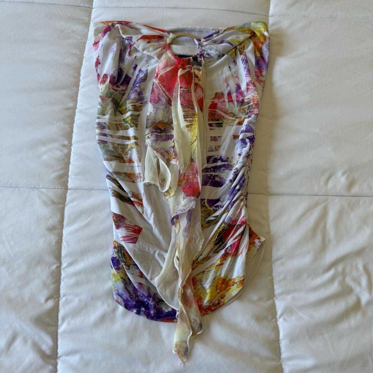 Strapless Abstract Watercolor Ruched Tube Top  Vibrant Multi - Los Angeles, California - FleaMarketBay