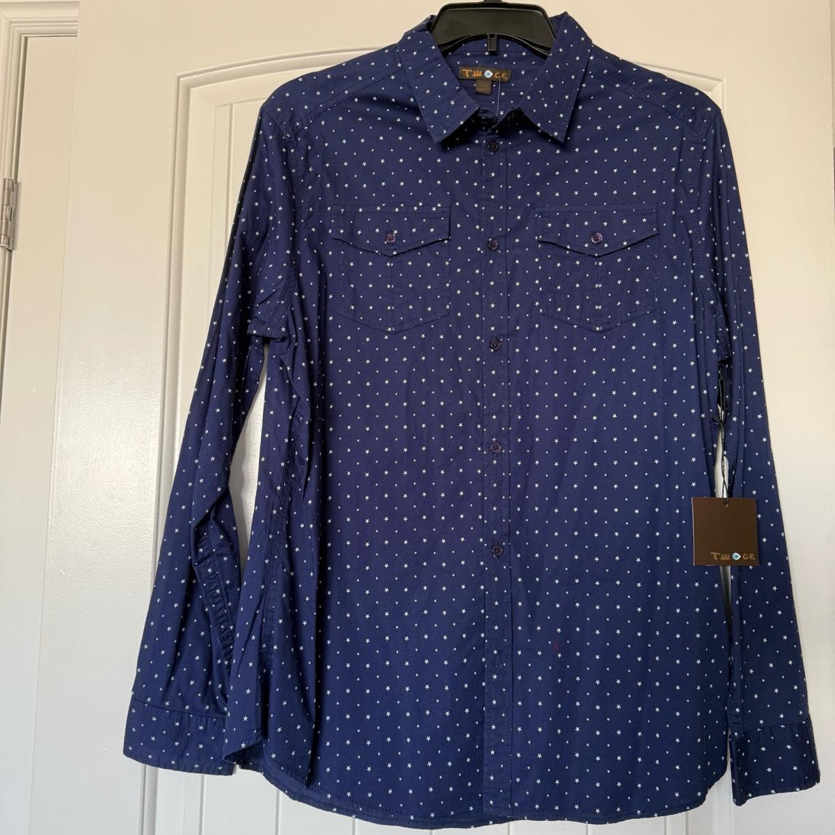 TWOGE Eye Logo Navy Star Print ButtonDown Shirt  Size XL - Los Angeles, California - FleaMarketBay