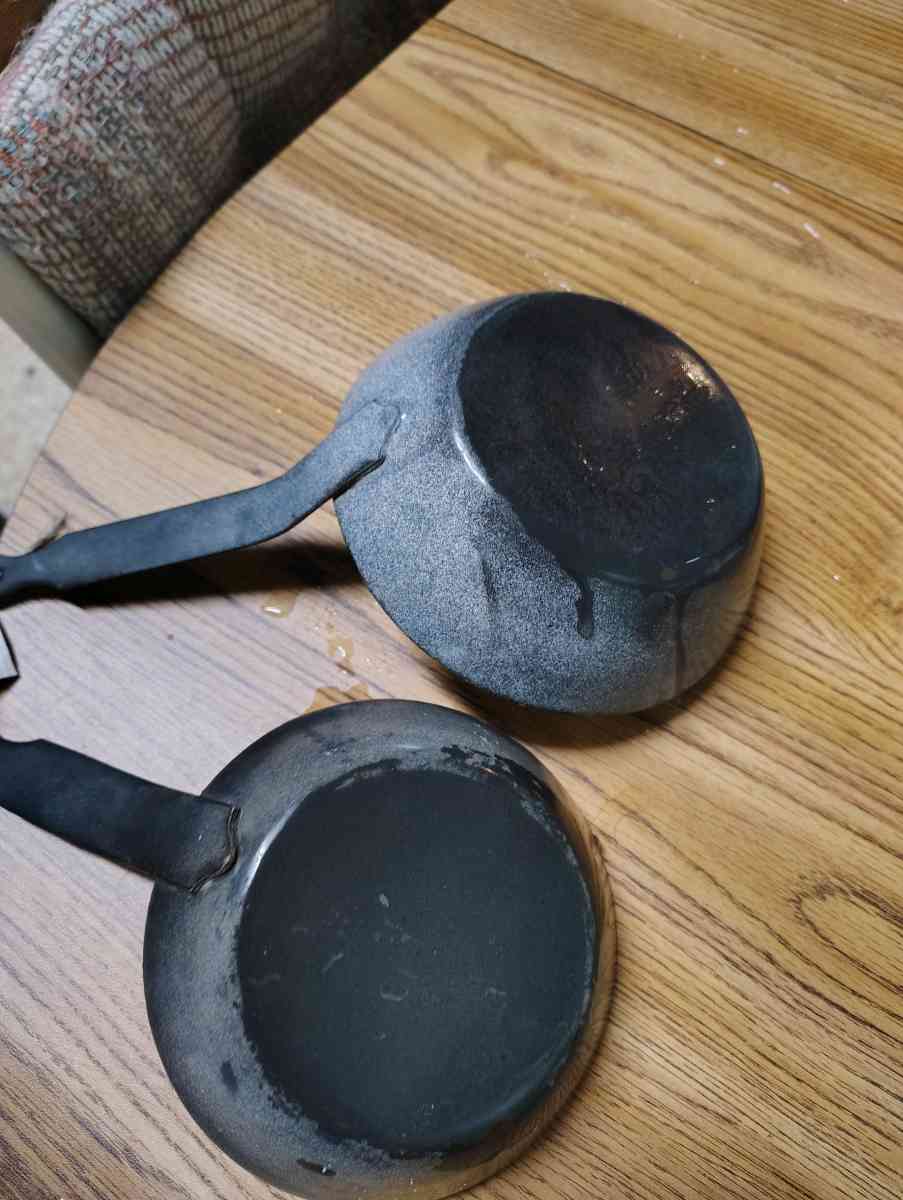 depression era ladles blue speckled metal