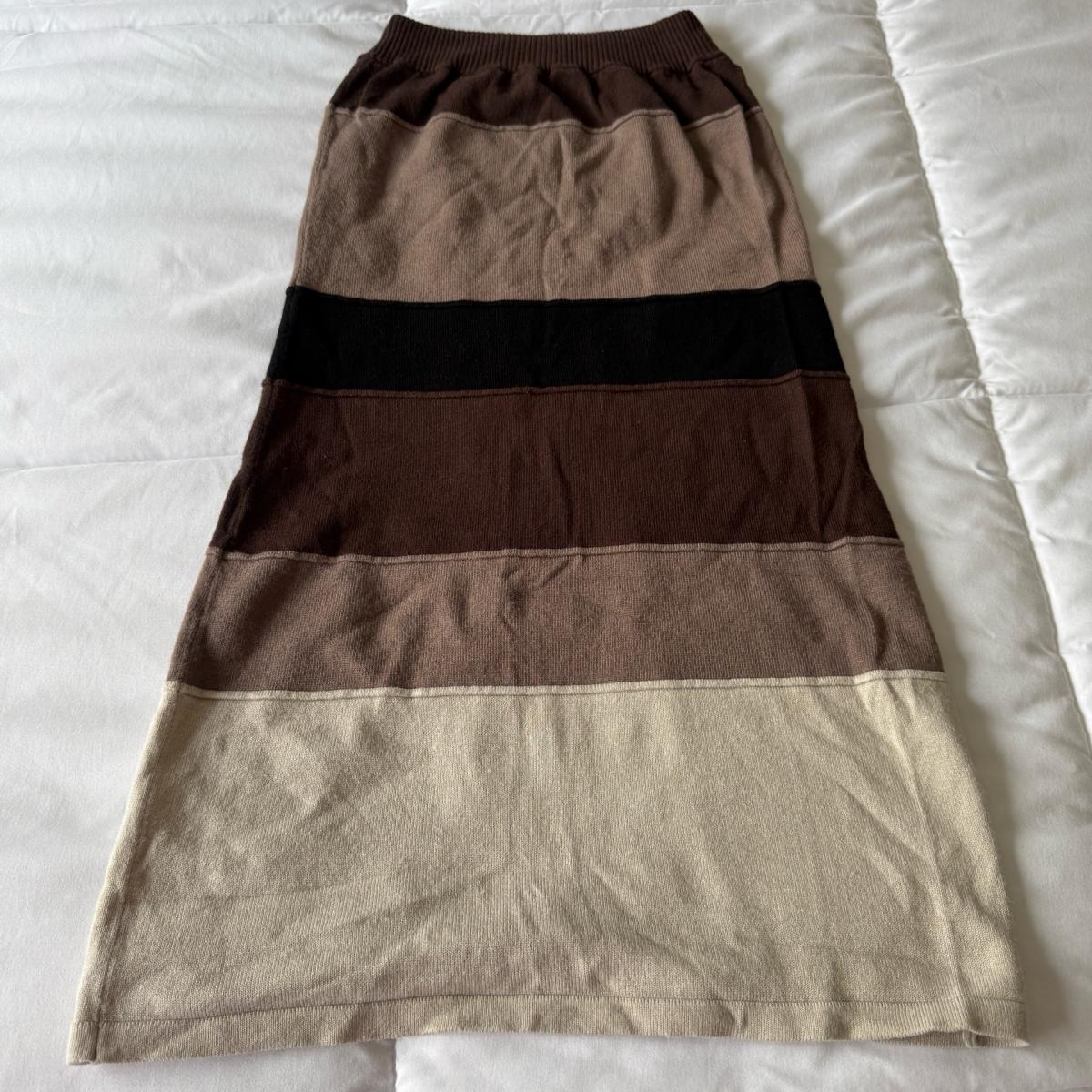 Nikibiki Colorblock Knit Midi Skirt  Brown Neutral Stripe St - Los Angeles, California