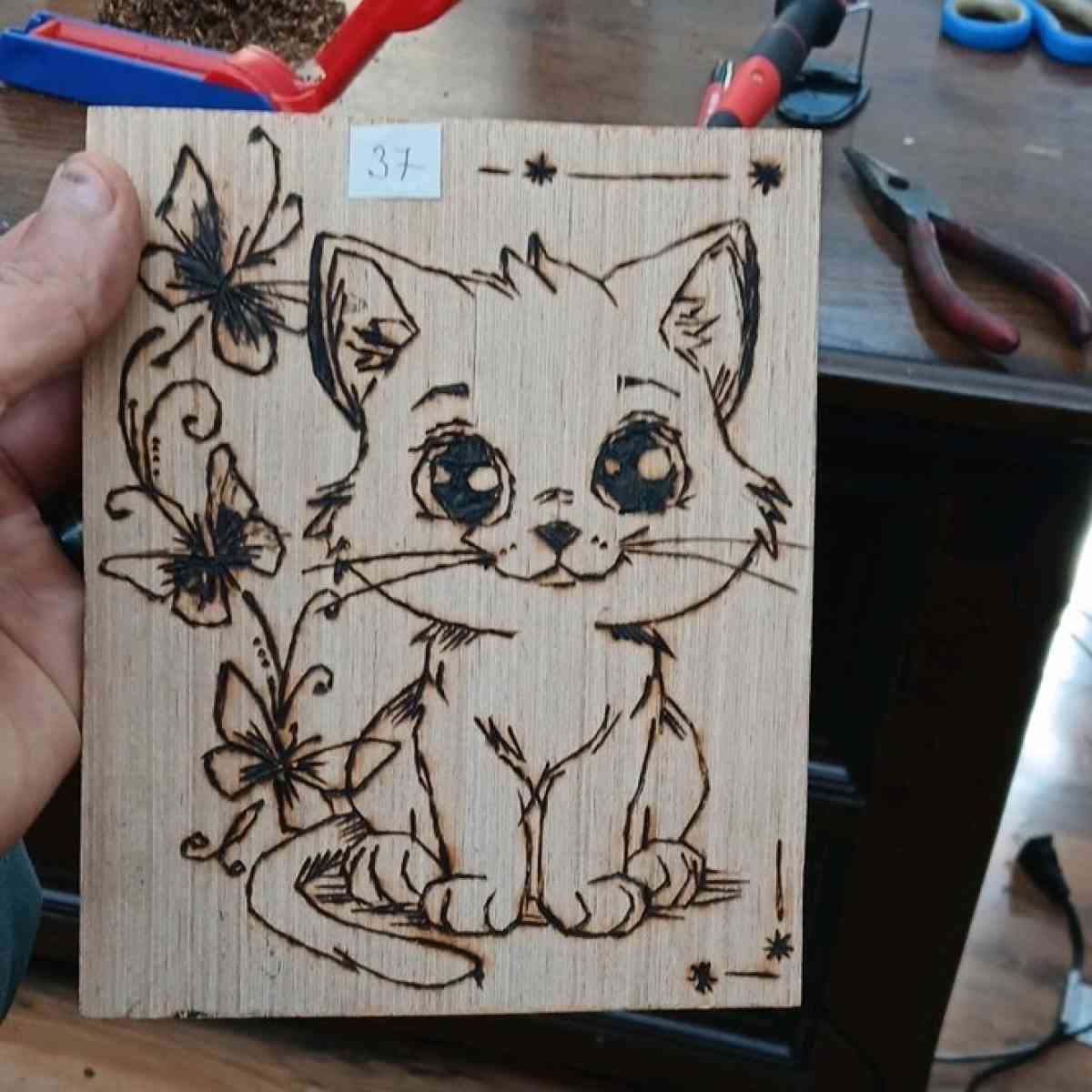 woodburning art cat