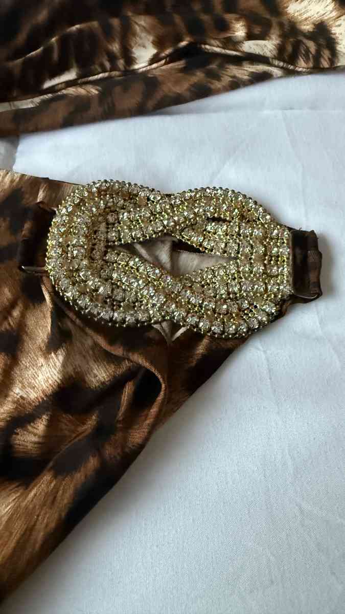 Leopard Print OneShoulder CutOut Mini Dress with Rhinestone - Los Angeles, California - FleaMarketBay