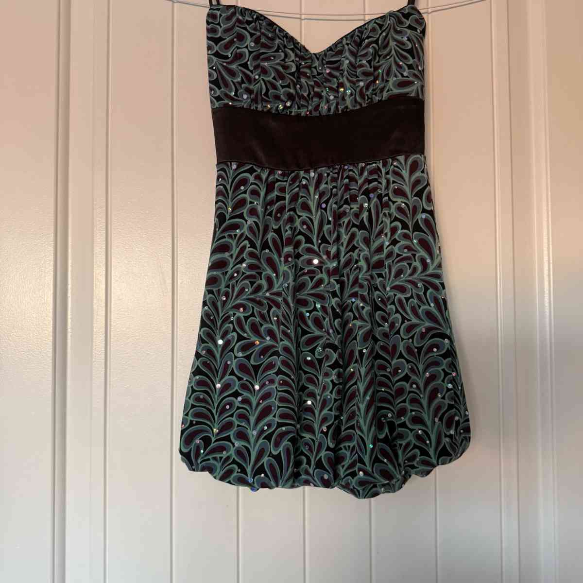 Strapless Teal  Black Sparkle Cocktail Dress with Satin Wais - Los Angeles, California