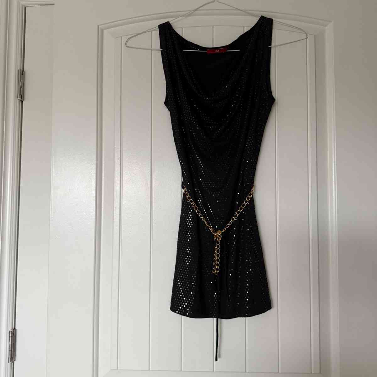 Black Metallic Polka Dot Cowl Neck Cocktail Dress with Gold - Los Angeles, California