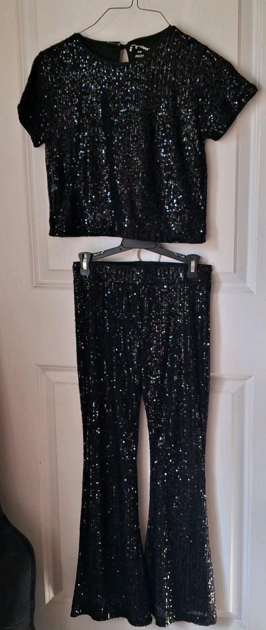 Girls size 10 art class  black sequence  top and bottom set