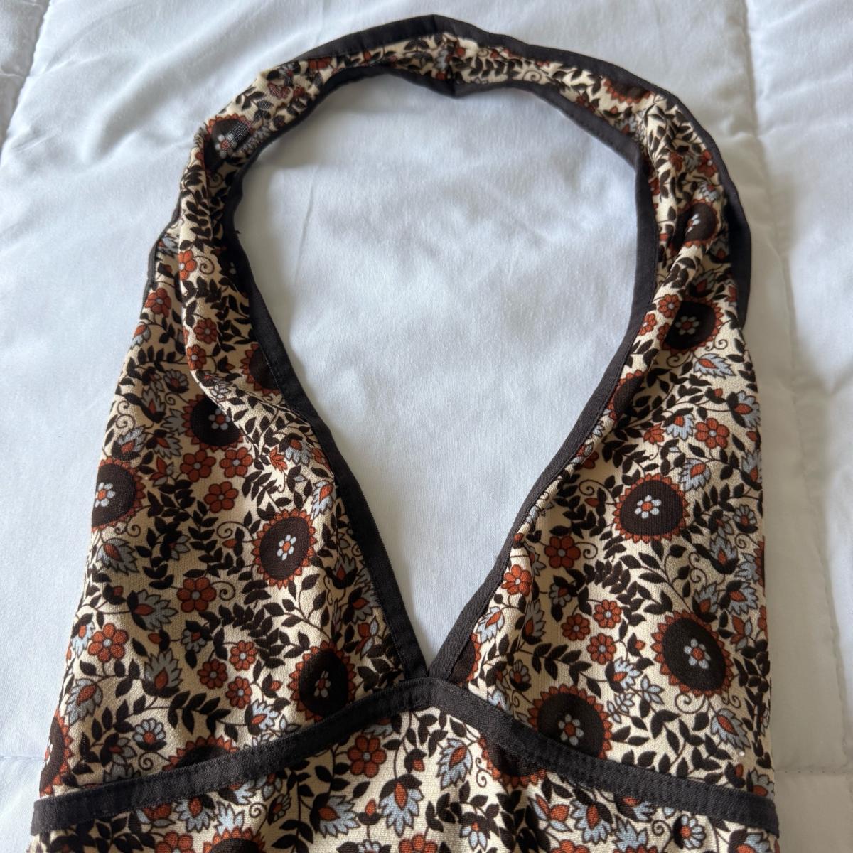 Vintage Boho Floral Halter Top  Deep V Neck Empire Waist Bro - Los Angeles, California - FleaMarketBay