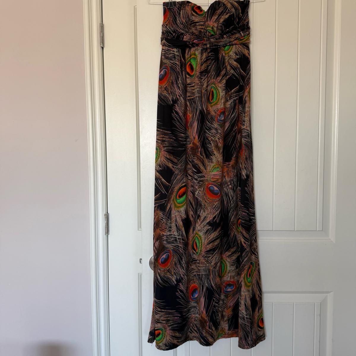 Poetry Boho Strapless Peacock Feather Maxi Dress with Padded - Los Angeles, California - FleaMarketBay