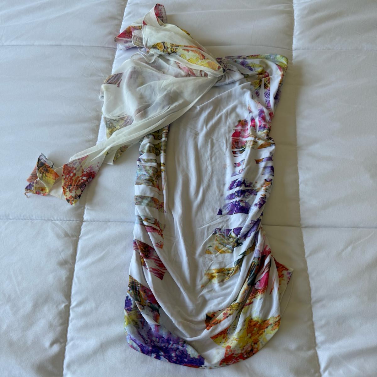 Strapless Abstract Watercolor Ruched Tube Top  Vibrant Multi - Los Angeles, California - FleaMarketBay