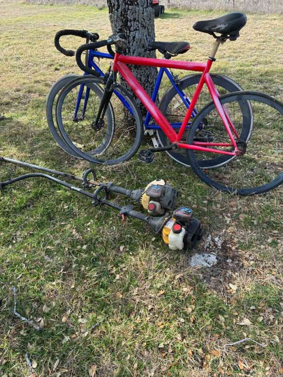 old bicycles and weedeaters