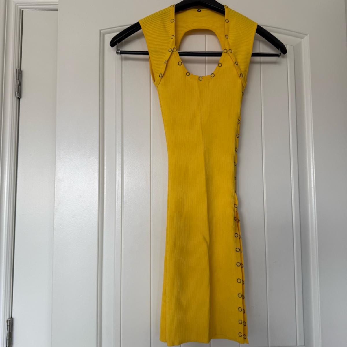 Mustard Yellow Ribbed SnapDetail Midi Dress  Cutout Back  Wo - Los Angeles, California