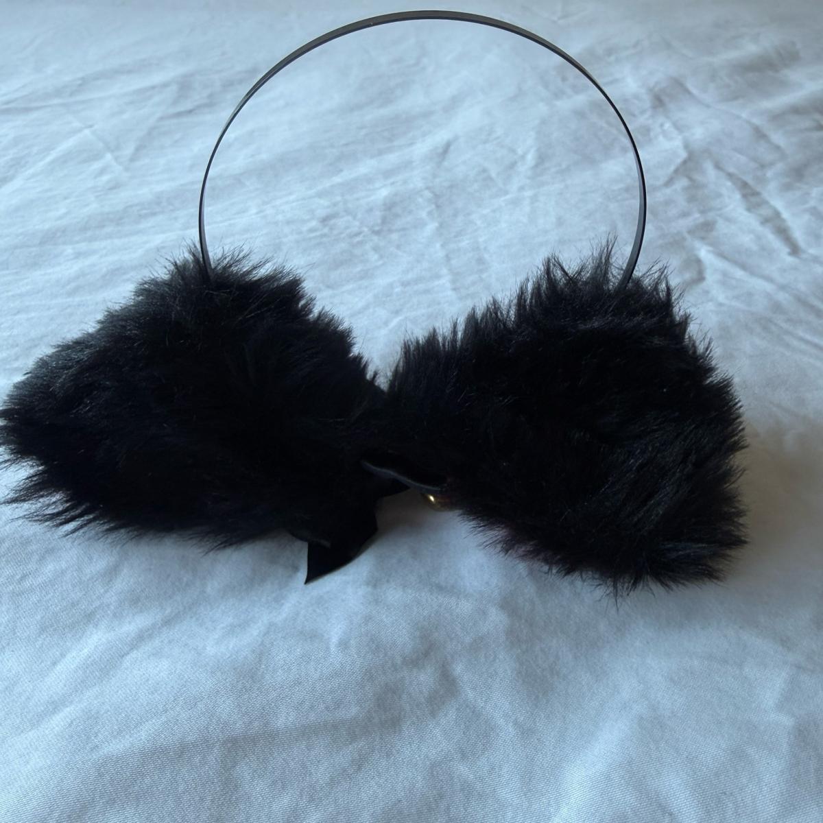 Gothic Black  Red Faux Fur Cat Ears Headband with Gold Bells - Los Angeles, California - FleaMarketBay