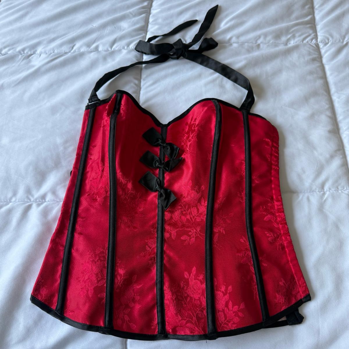 Fredericks of Hollywood Red Satin Floral Corset  Worn Once S - Los Angeles, California