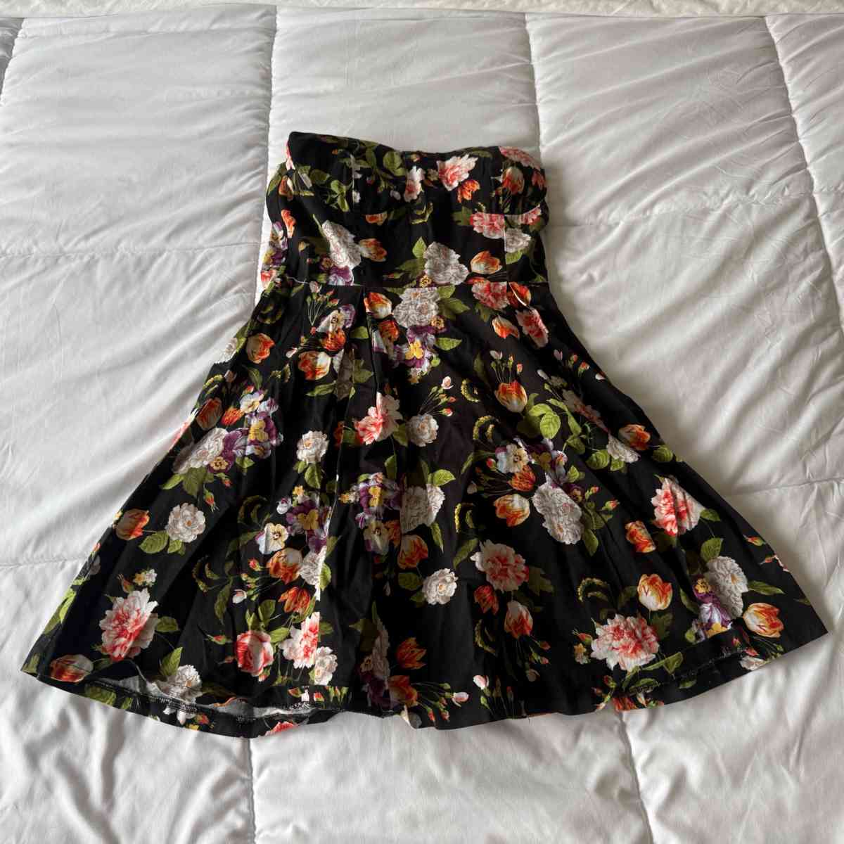 Sugarmint Strapless Black Floral Fit  Flare Dress  BuiltIn P - Los Angeles, California