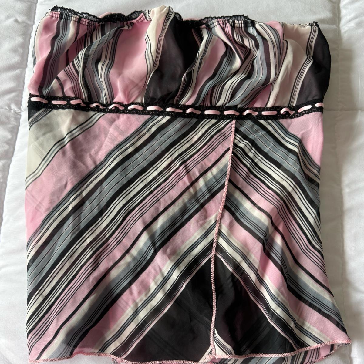 Blush  Black Sheer Striped LaceTrim Strapless Top  Size Smal