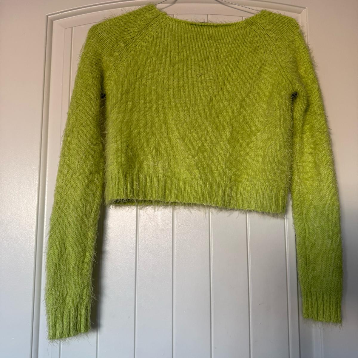Bratz Inspired Lime Green Fuzzy Cropped Sweater  Y2K Mohair - Los Angeles, California - FleaMarketBay