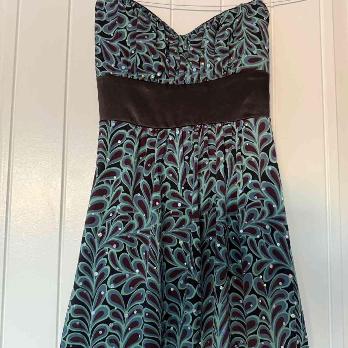 Strapless Teal  Black Sparkle Cocktail Dress with Satin Wais - Los Angeles, California - FleaMarketBay