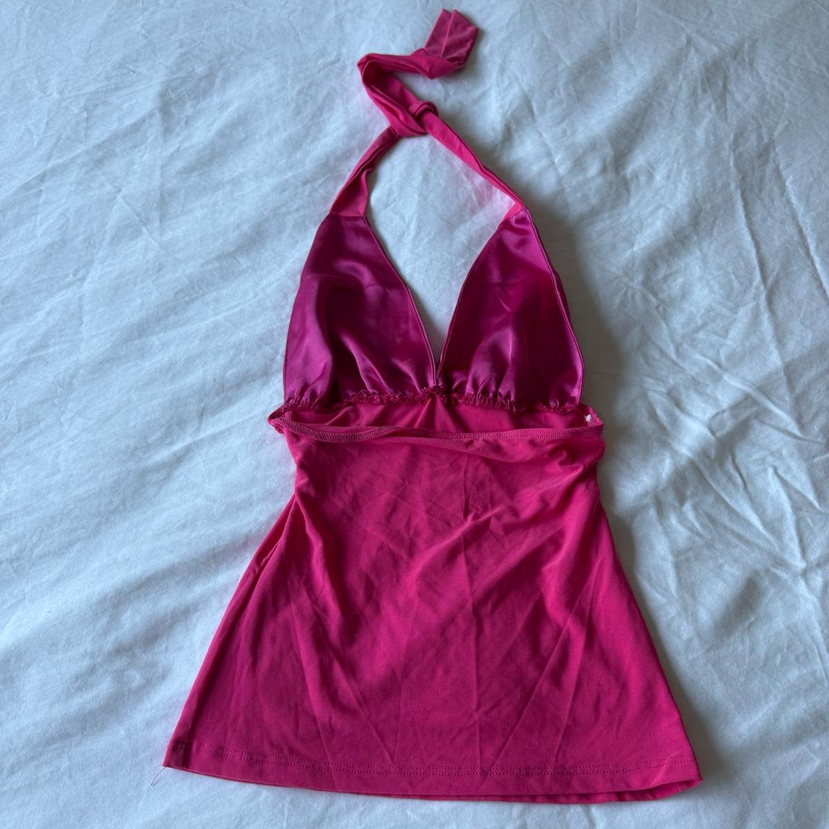 Hot Pink Satin Halter Top w Rhinestone Buckle  Deep V Party - Los Angeles, California - FleaMarketBay