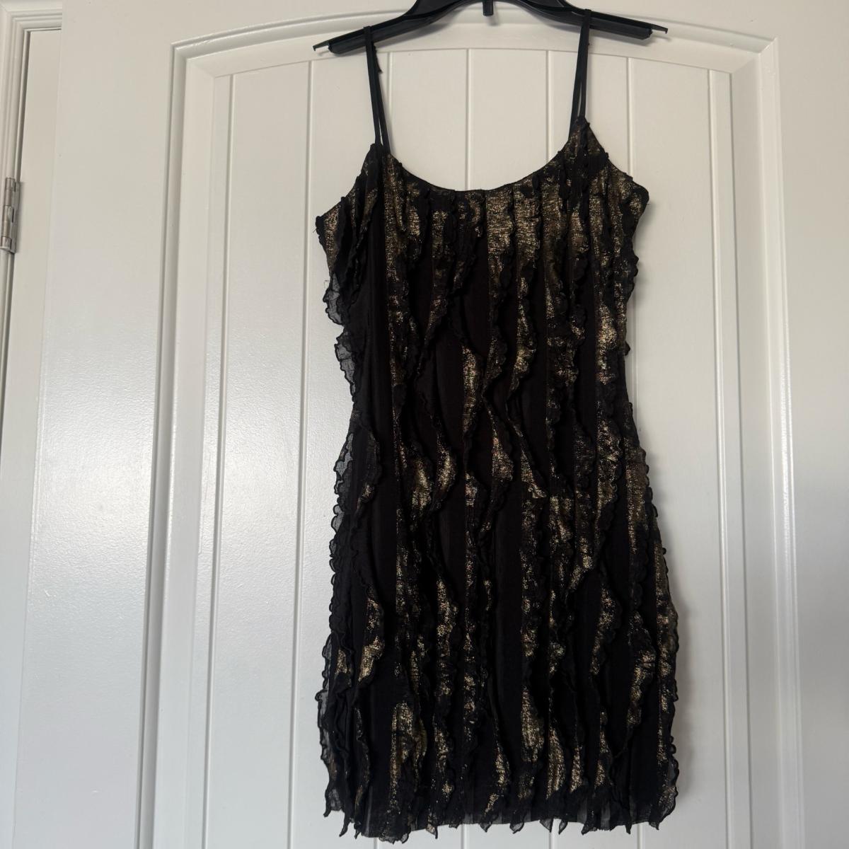 FOREVER 21 Twenty One Black  Gold Ruffled Mini Dress  Sheer - Los Angeles, California - FleaMarketBay