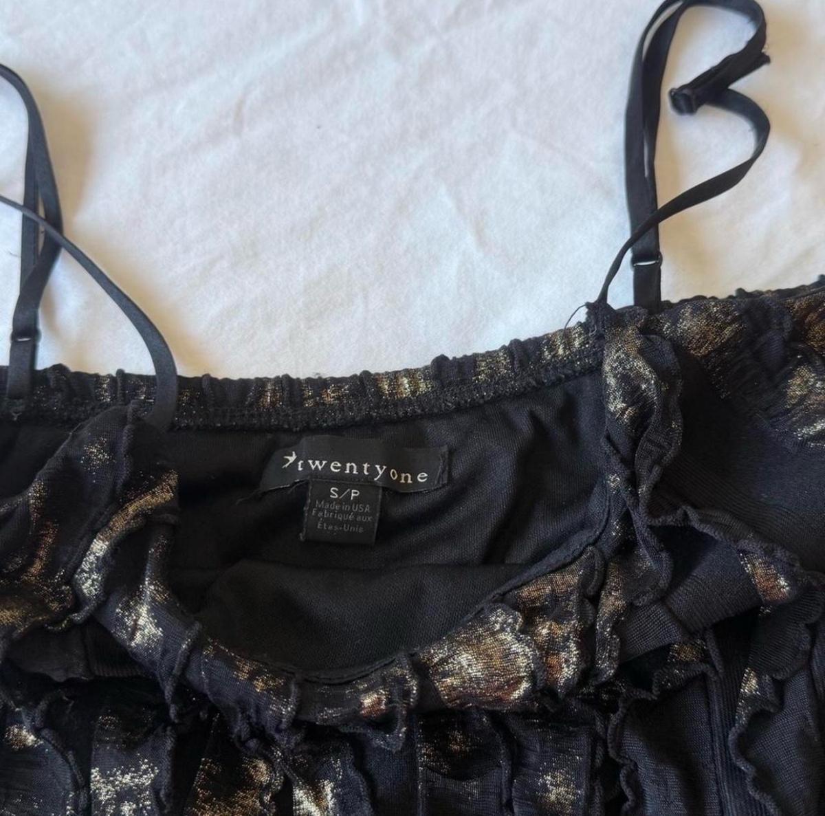 FOREVER 21 Twenty One Black  Gold Ruffled Mini Dress  Sheer - Los Angeles, California - FleaMarketBay