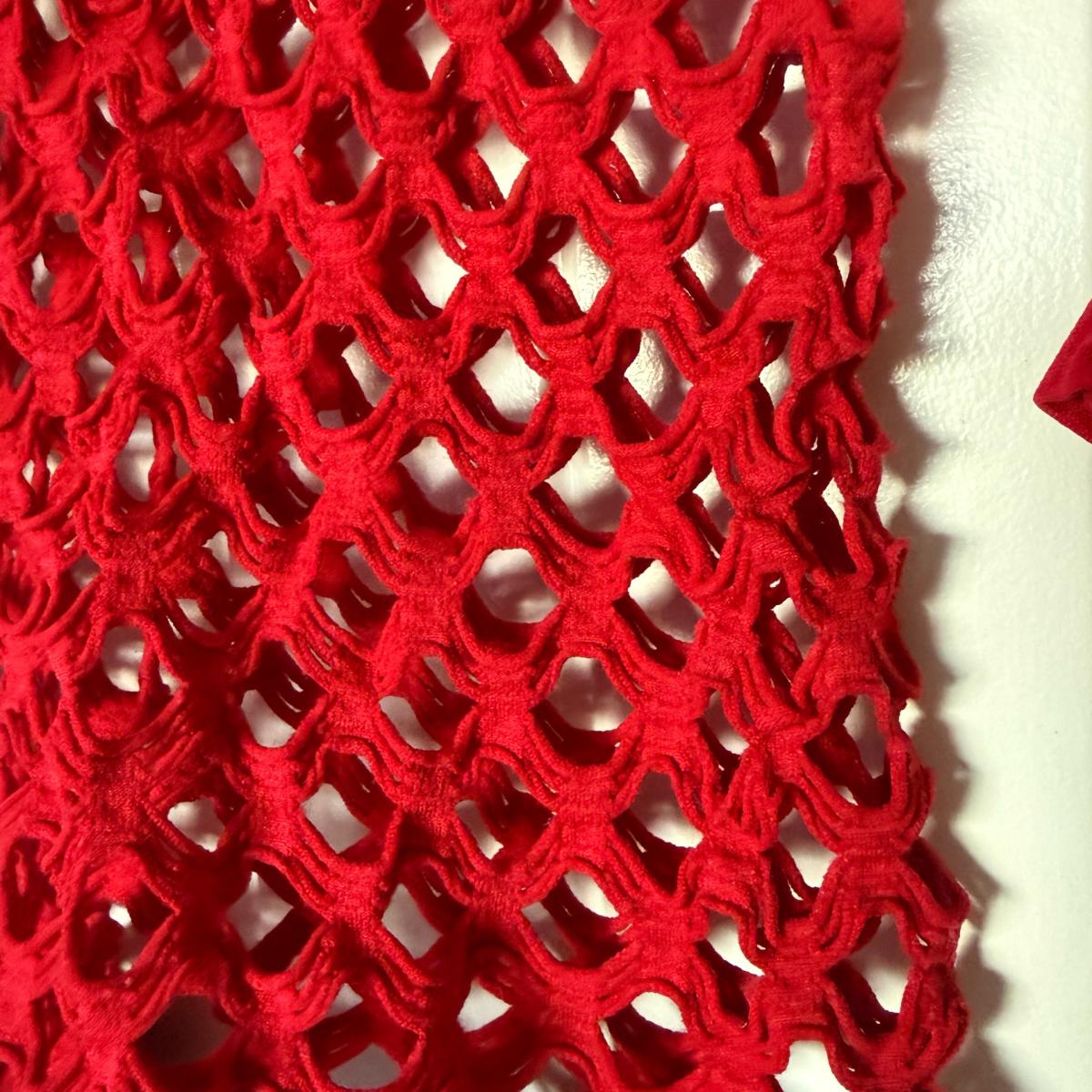 Brand New Red Openwork Knit Long Sleeve Top  Sheer Lattice - Los Angeles, California - FleaMarketBay
