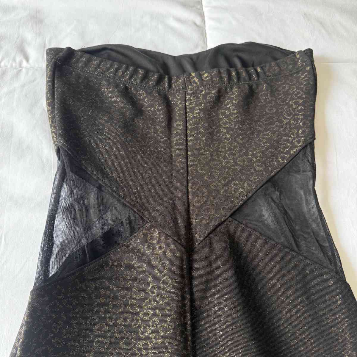 Strapless Black  Gold Animal Print Bodycon Dress with Mesh S - Los Angeles, California - FleaMarketBay