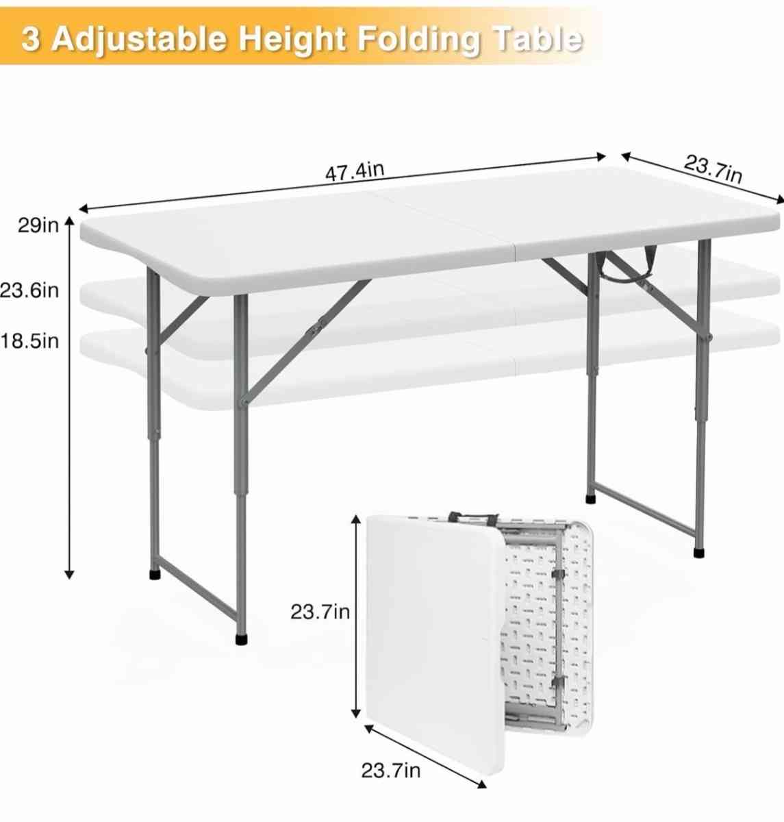 Folding Picnic Table 4Foot Adjustable Height 4FT Plastic Tab - El Monte, California - FleaMarketBay