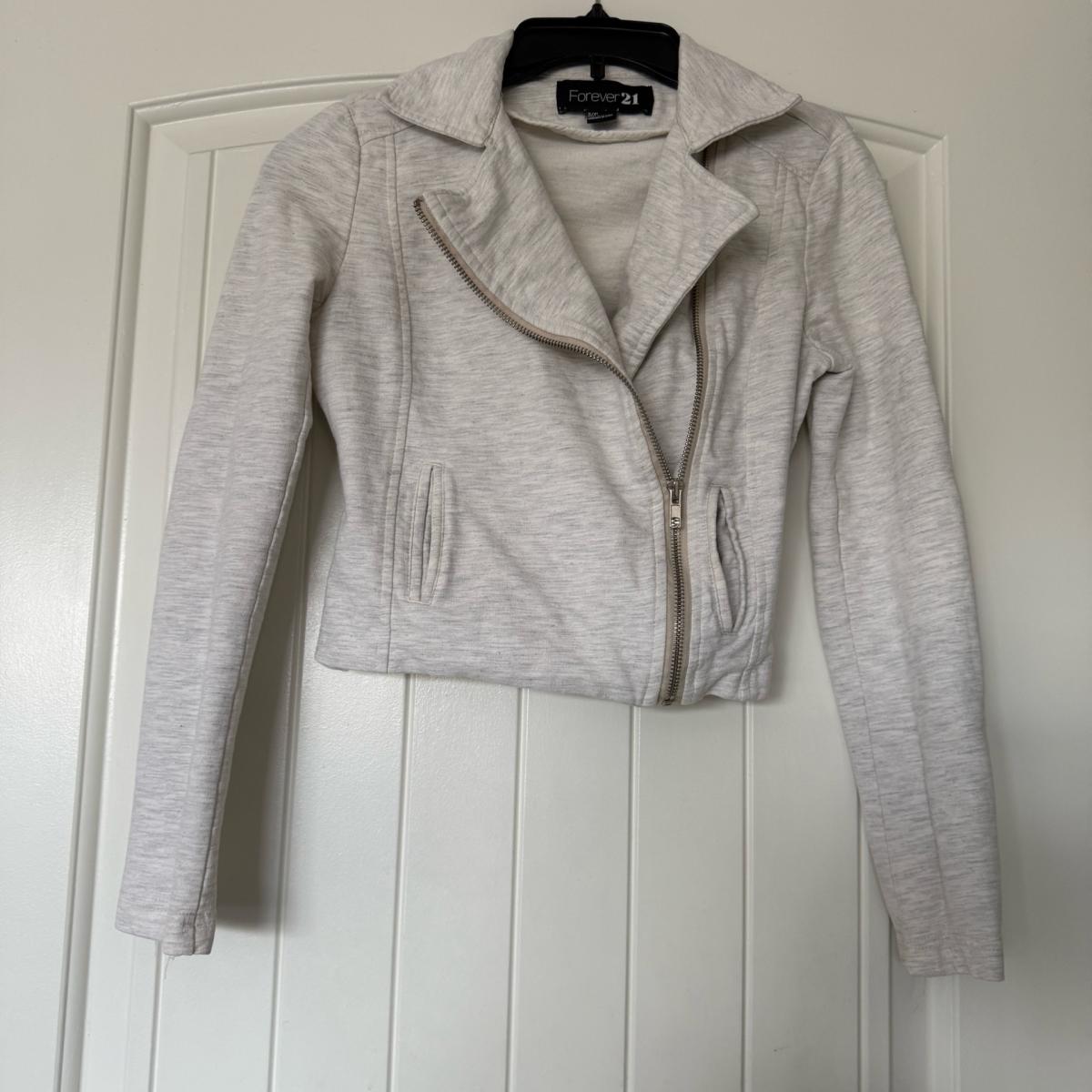 Forever 21 100 Cotton Light Heather Gray MotoStyle Zip Jacke - Los Angeles, California